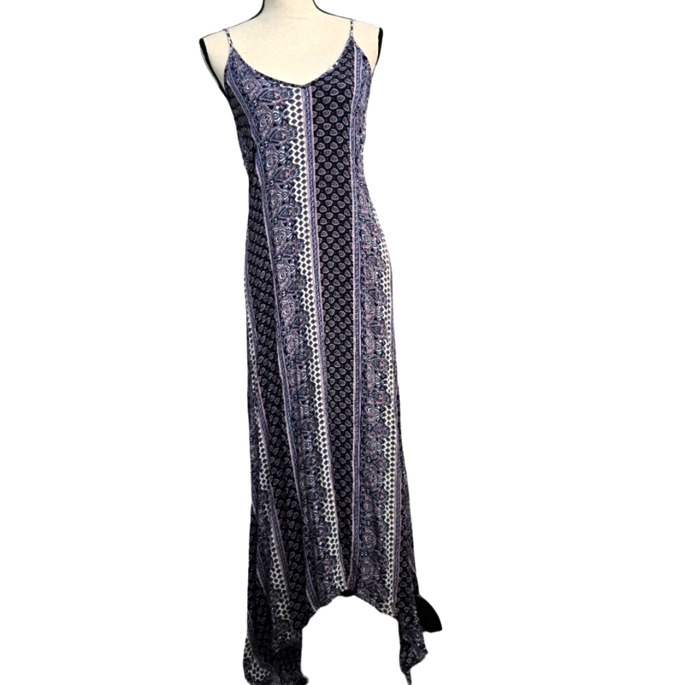 Knox Rose Women Spaghetti Strap Handkerchief Hem Floral/Geometric Dress Size XL